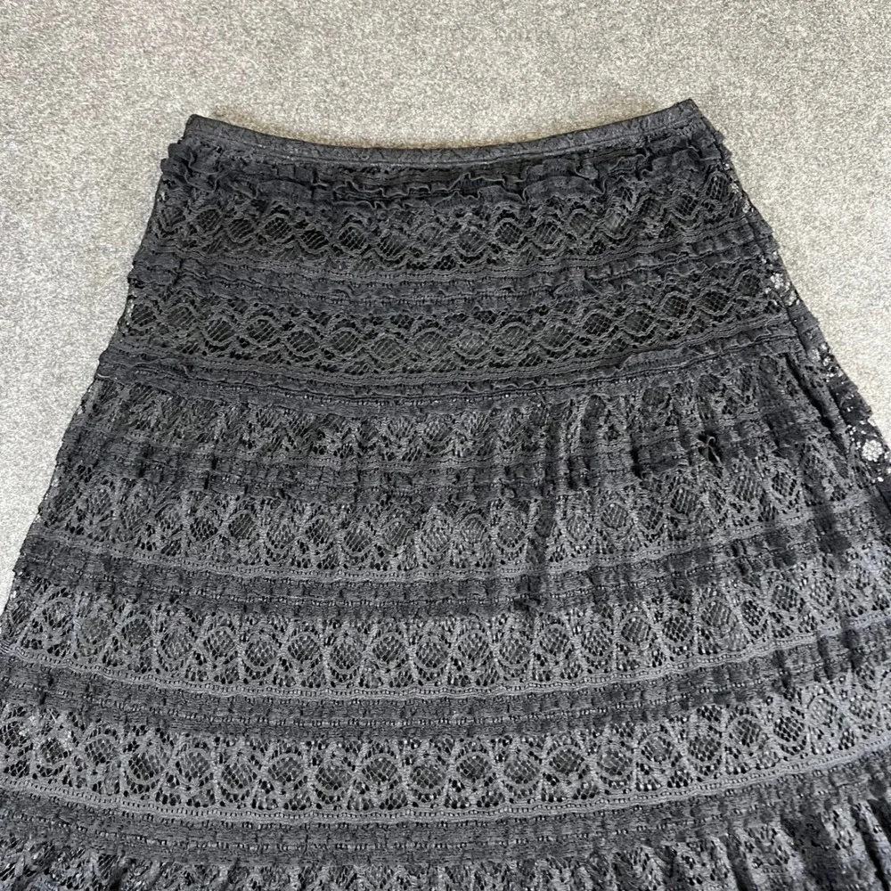 Max Studio Black Tiered Lace Maxi Skirt Boho Romantic Goth Size S Witchy Cottage